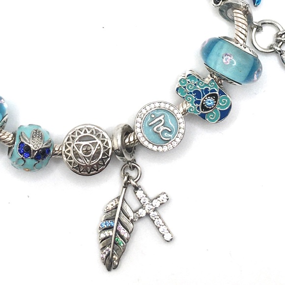 Authentic PANDORA Bracelet With x2 Pandora Beads ‘Nautical Vishudda Chakra’ - Picture 3 of 10